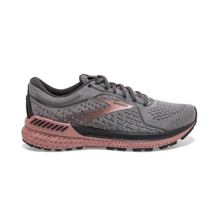 Brooks Womens Adrenaline Gts 21 Walking Shoes - Grey/Black/Rose Gold (071623-YOZ)